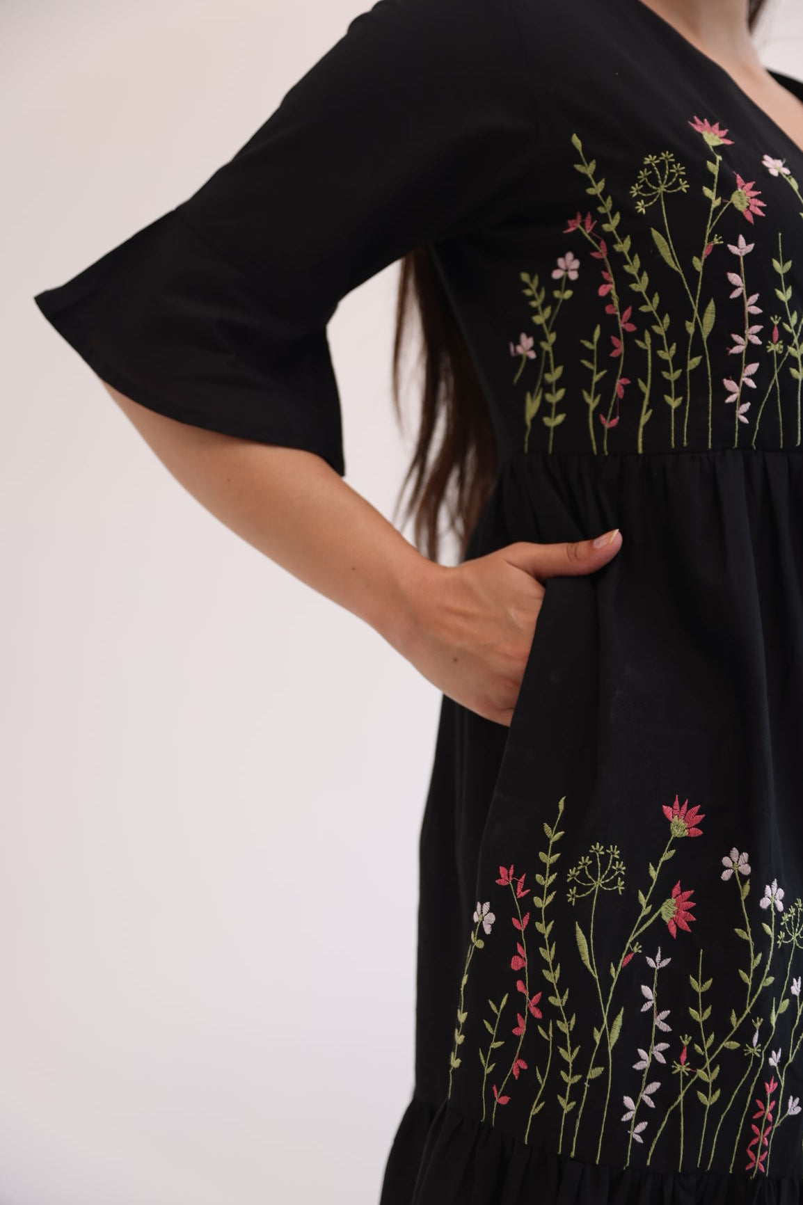 BLACK EMBROIDERY MAXI