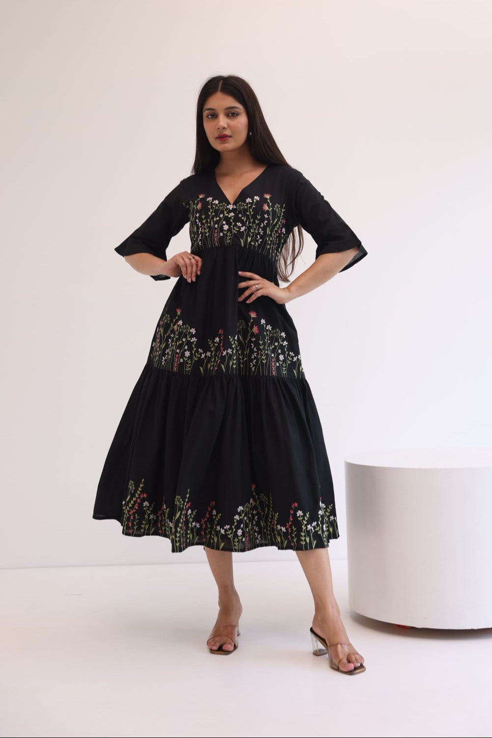 BLACK EMBROIDERY MAXI