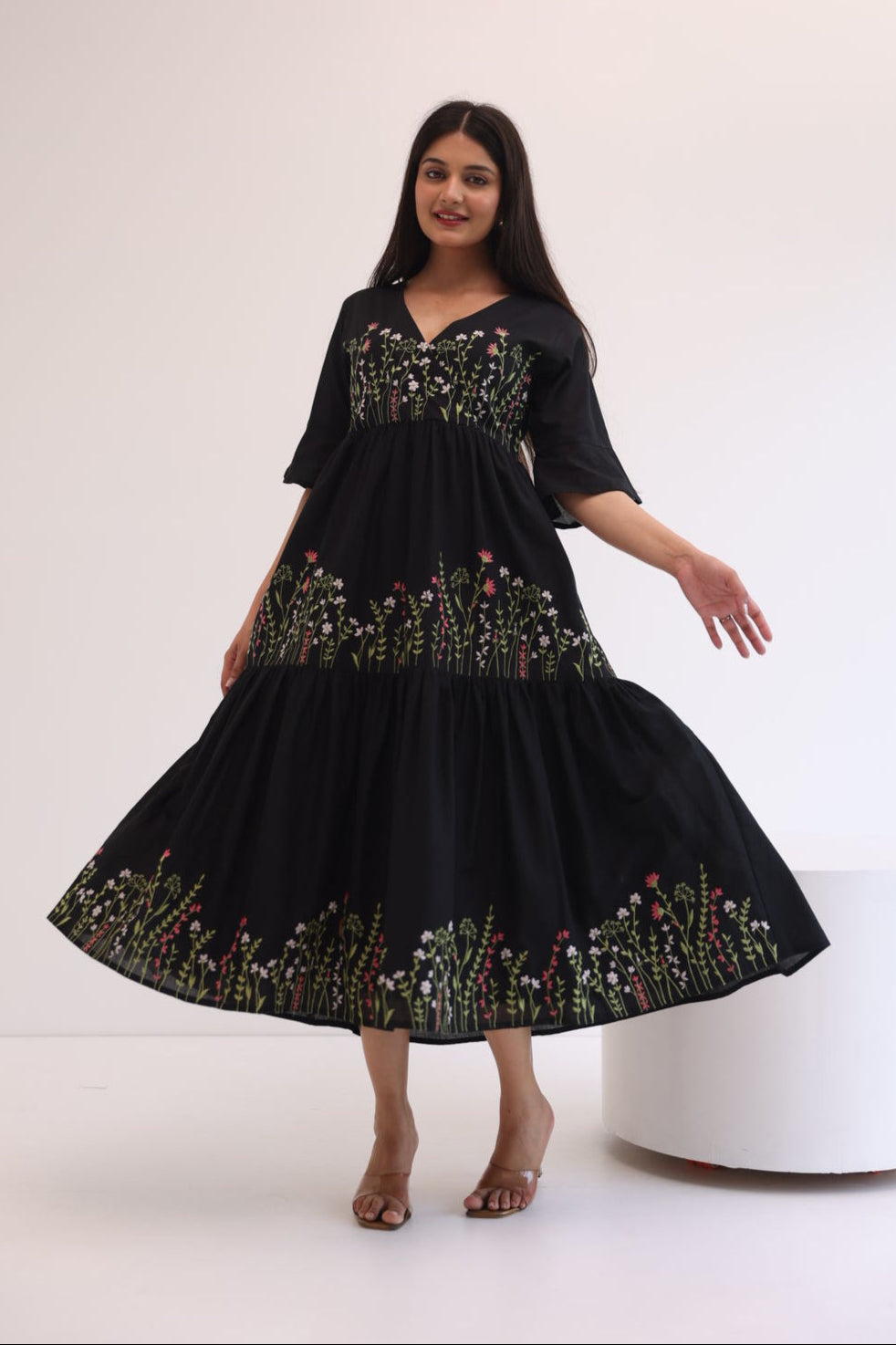 BLACK EMBROIDERY MAXI