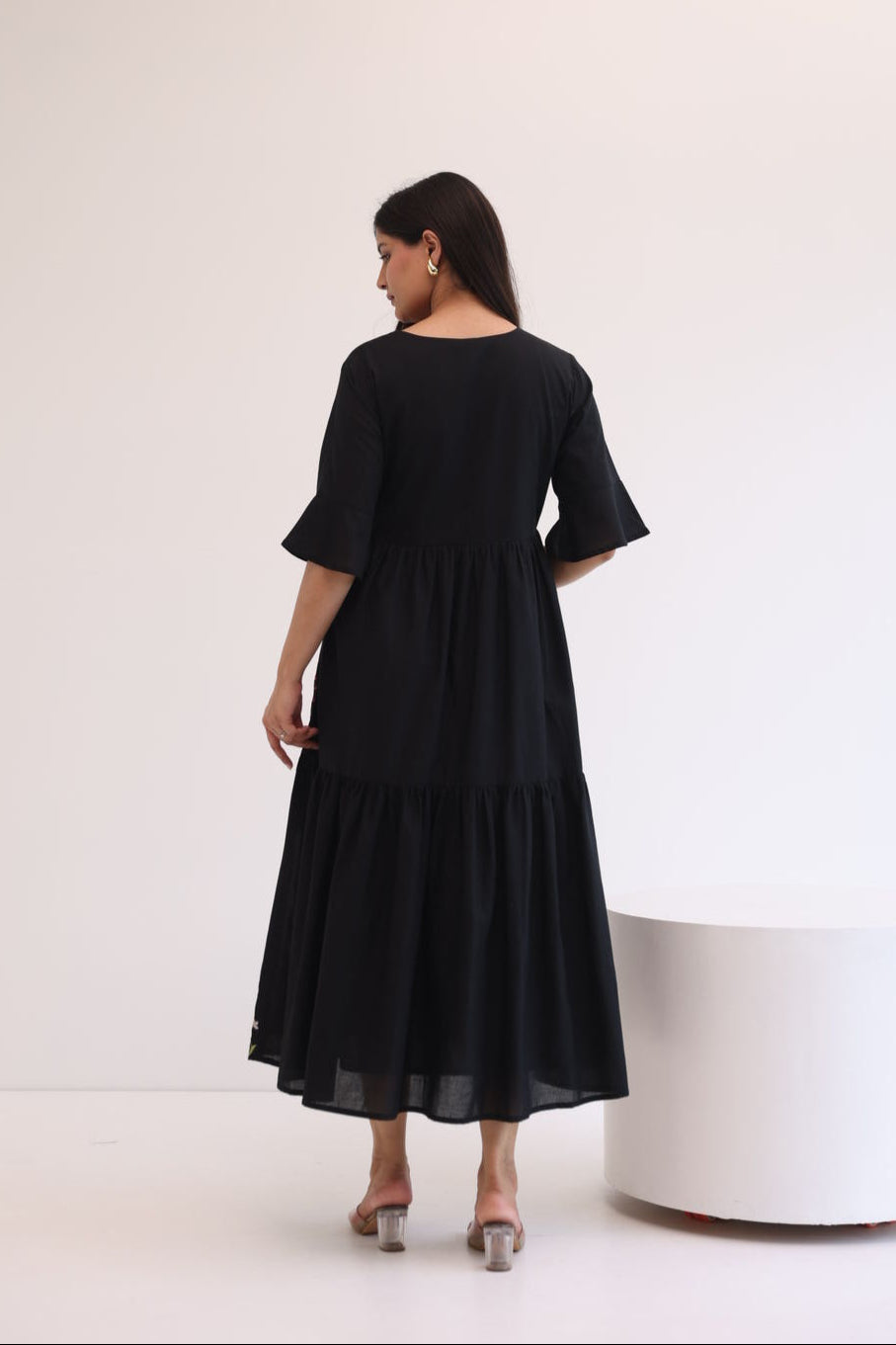 BLACK EMBROIDERY MAXI