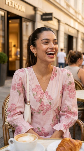 BLUSH BLOOM V NECK DRESS