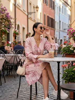 BLUSH BLOOM V NECK DRESS