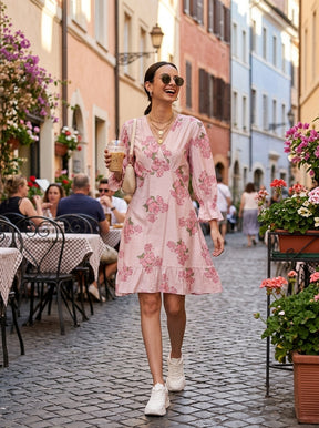 BLUSH BLOOM V NECK DRESS