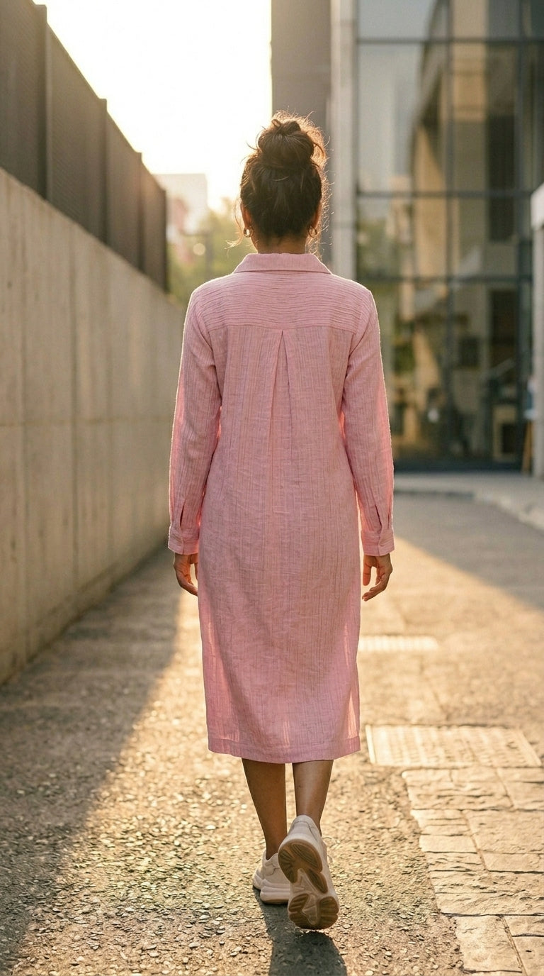 BLUSH PINK SHIRT COTTON SHIRT DENIM DRESS