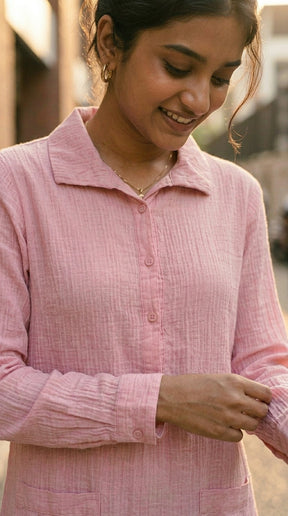 BLUSH PINK SHIRT COTTON SHIRT DENIM DRESS