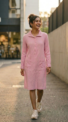 BLUSH PINK SHIRT COTTON SHIRT DENIM DRESS