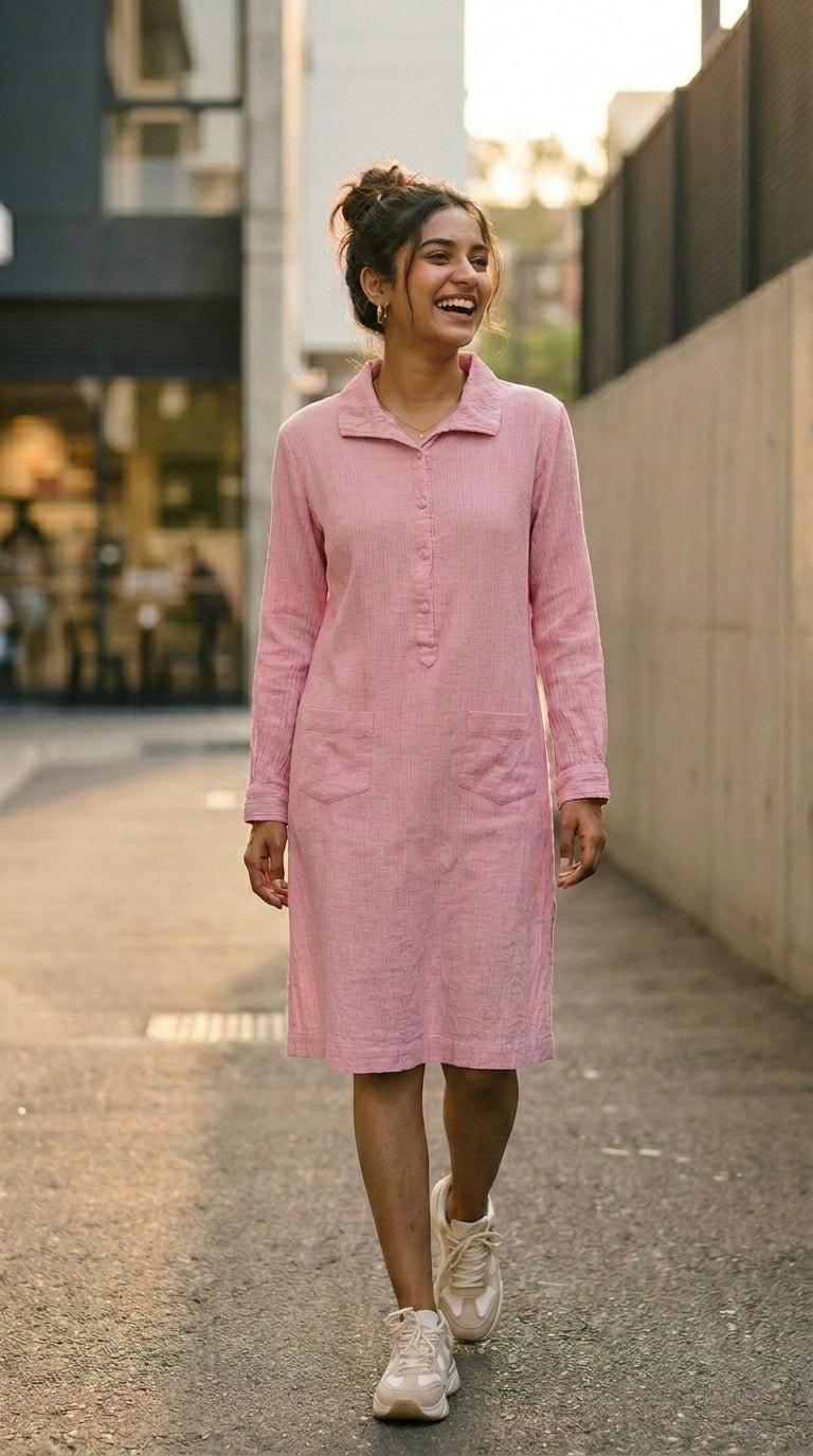 BLUSH PINK SHIRT COTTON SHIRT DENIM DRESS