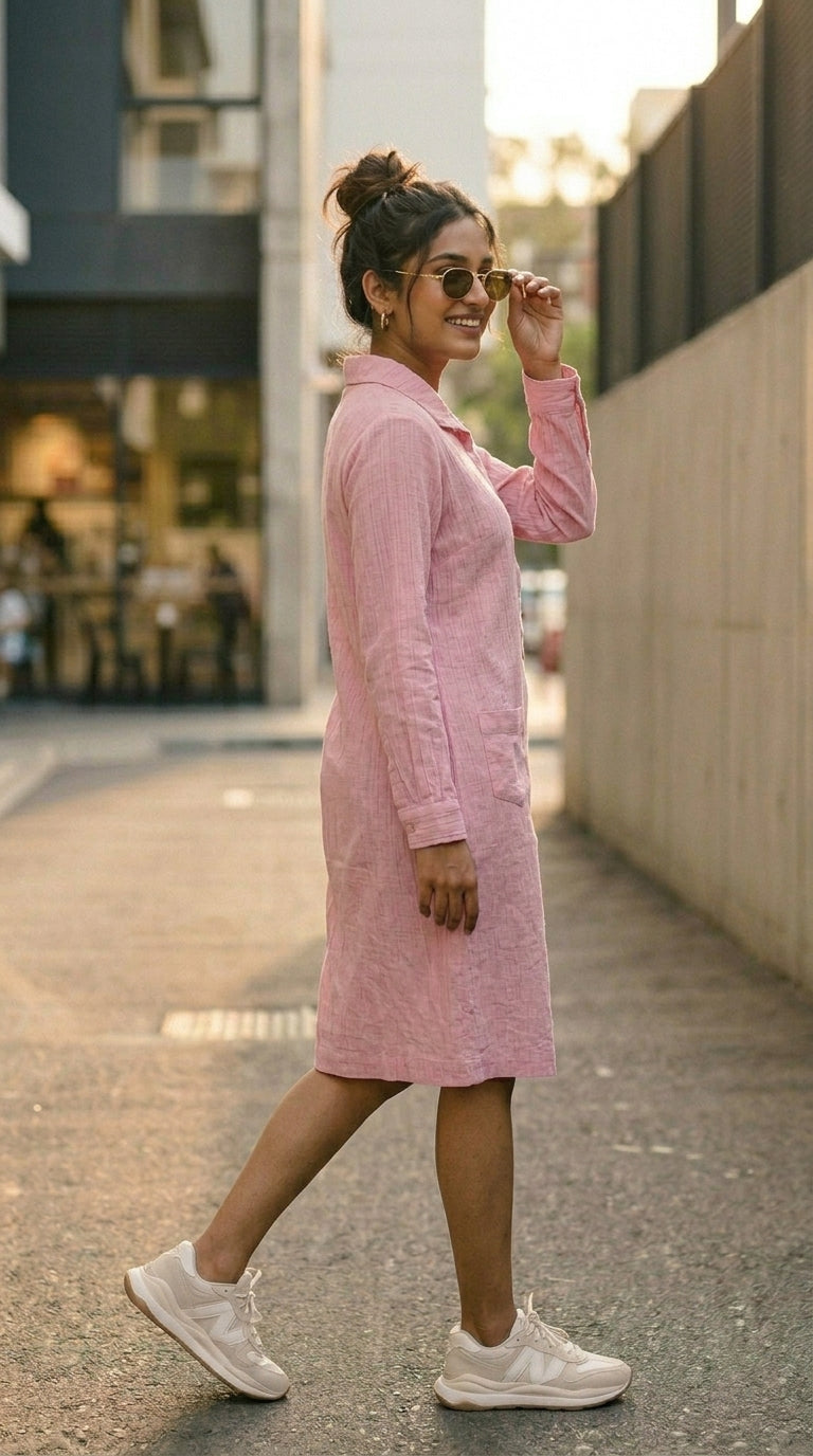 BLUSH PINK SHIRT COTTON SHIRT DENIM DRESS