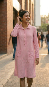 BLUSH PINK SHIRT COTTON SHIRT DENIM DRESS