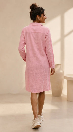 BLUSH PINK SHIRT COTTON DENIM DRESS