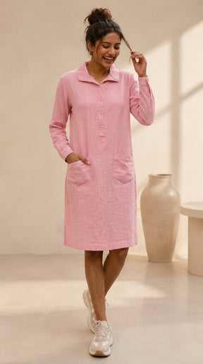 BLUSH PINK SHIRT COTTON DENIM DRESS