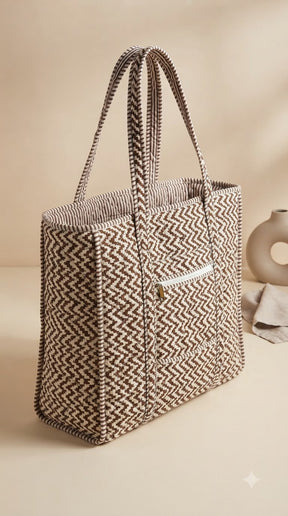 CHOCOLATE CHEVRON QUILTED TOTE BAG