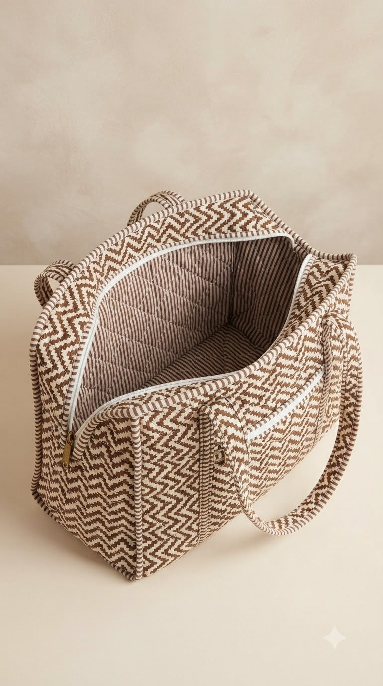 CHOCOLATE CHEVRON QUILTED TOTE BAG