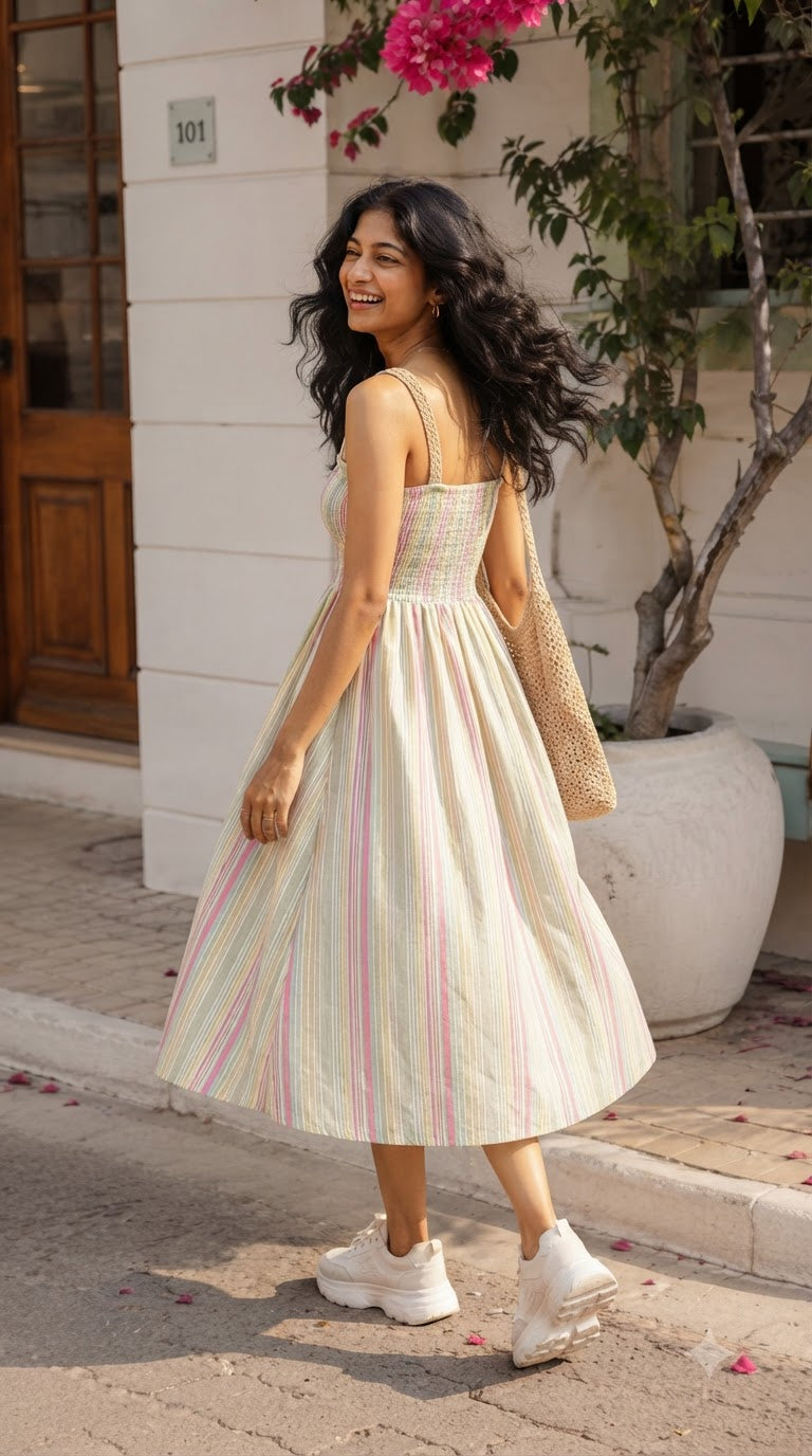 COTTON STRAP STRIPED MAXI