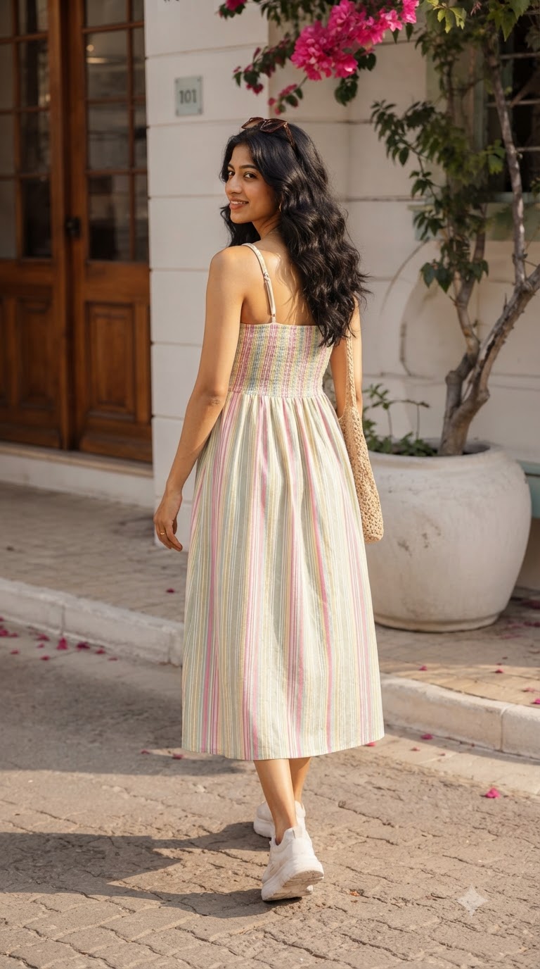 COTTON STRAP STRIPED MAXI
