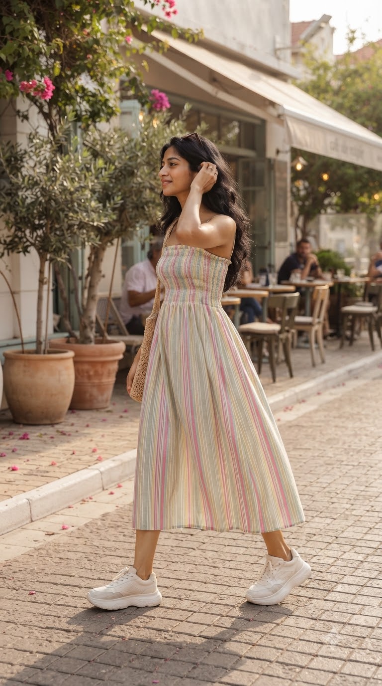 COTTON STRAP STRIPED MAXI