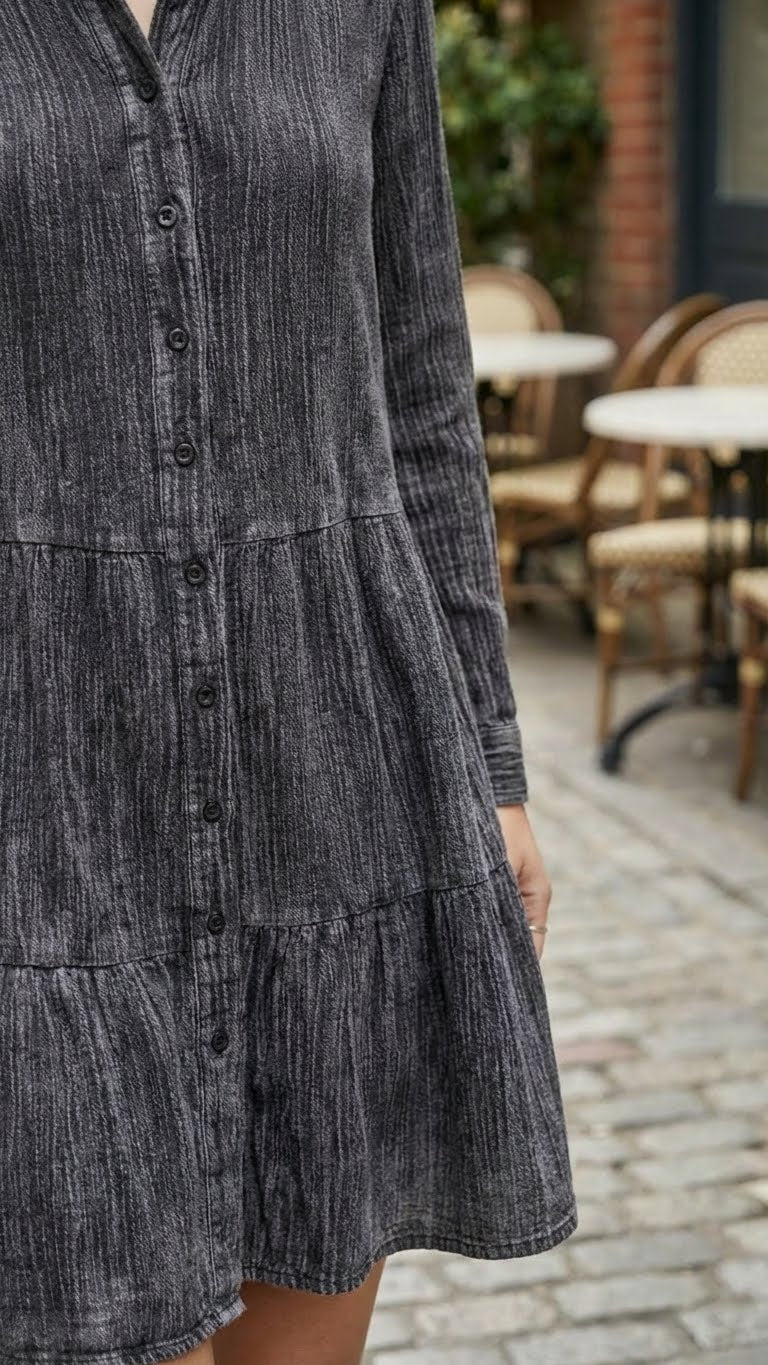 BLACK COTTON DENIM MIDI
