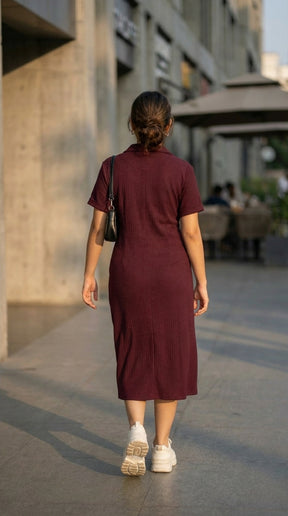 BURGUNDY MUSE BUTTON DRESS
