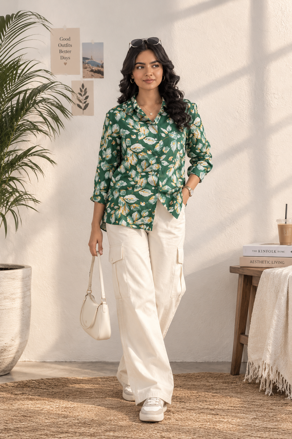 GREEN COTTON SHIRT TOP
