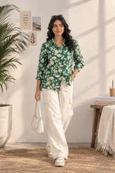 GREEN COTTON SHIRT TOP