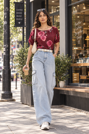 WINE FLORAL CROP TOP