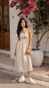 COTTON STRAP STRIPED MAXI