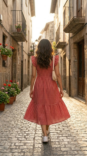 CHERRY GINGHAM COTTON MAXI