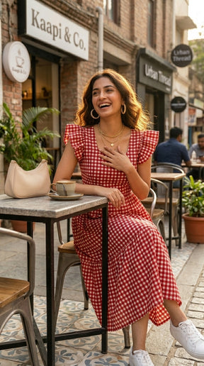 CHERRY GINGHAM COTTON MAXI
