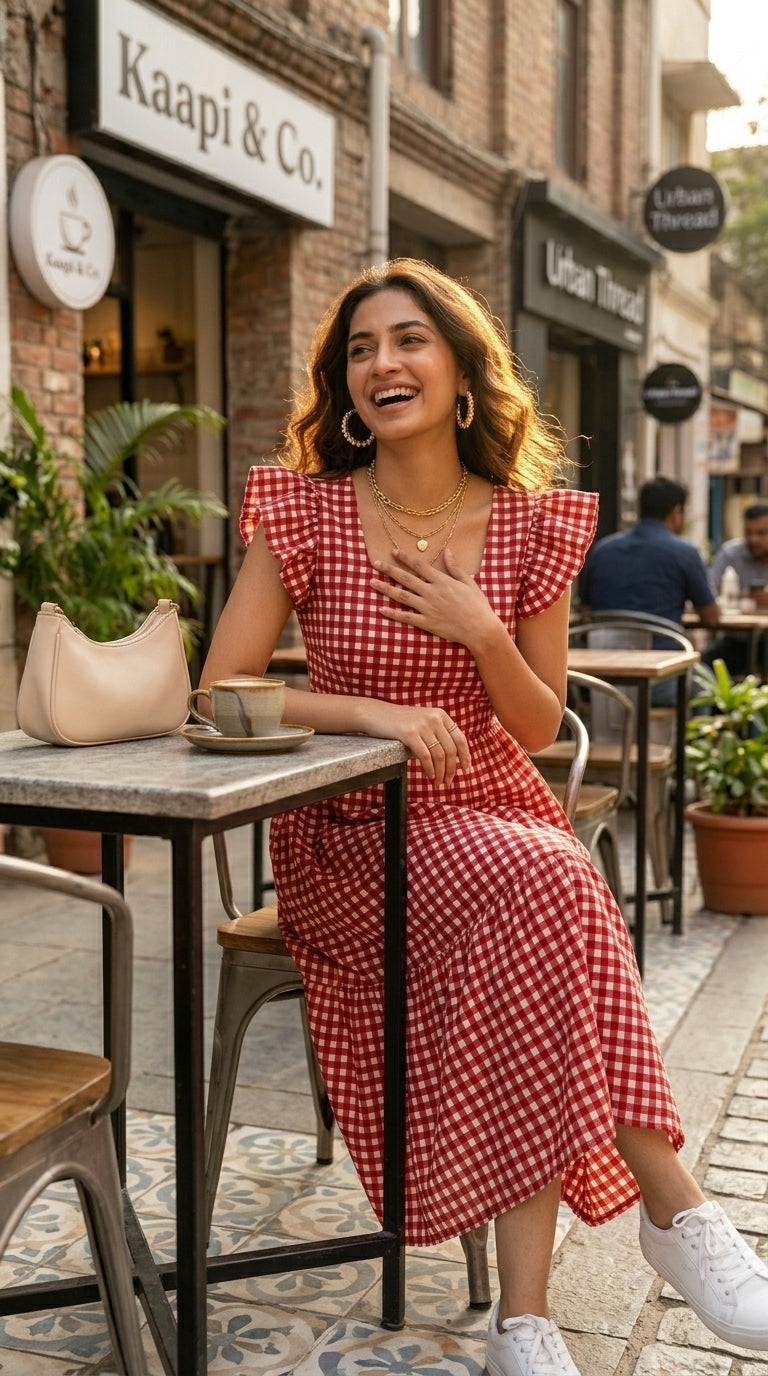 CHERRY GINGHAM COTTON MAXI
