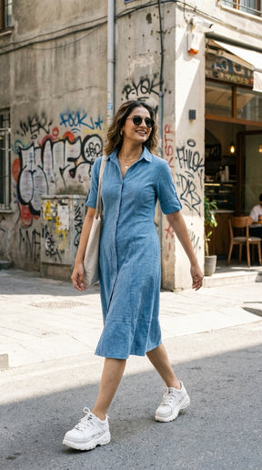 CLASSIC BLUE COTTON DENIM MAXI