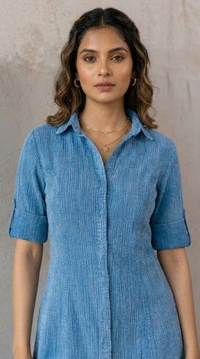 CLASSIC BLUE COTTON DENIM MAXI