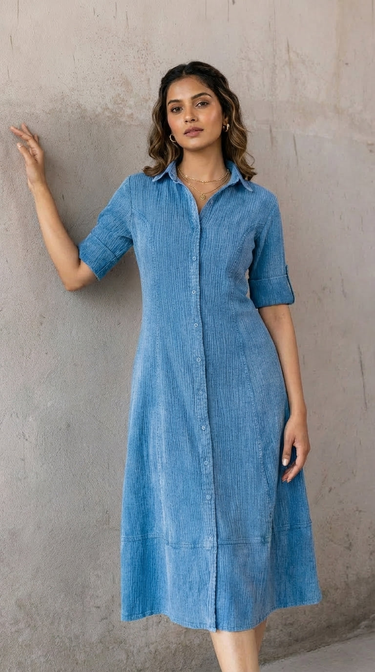 CLASSIC BLUE COTTON DENIM MAXI
