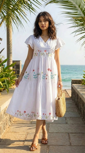 WHITE EMBROIDERY COTTON MAXI