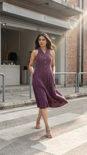 WINE BUTTONED DENIM MAXI