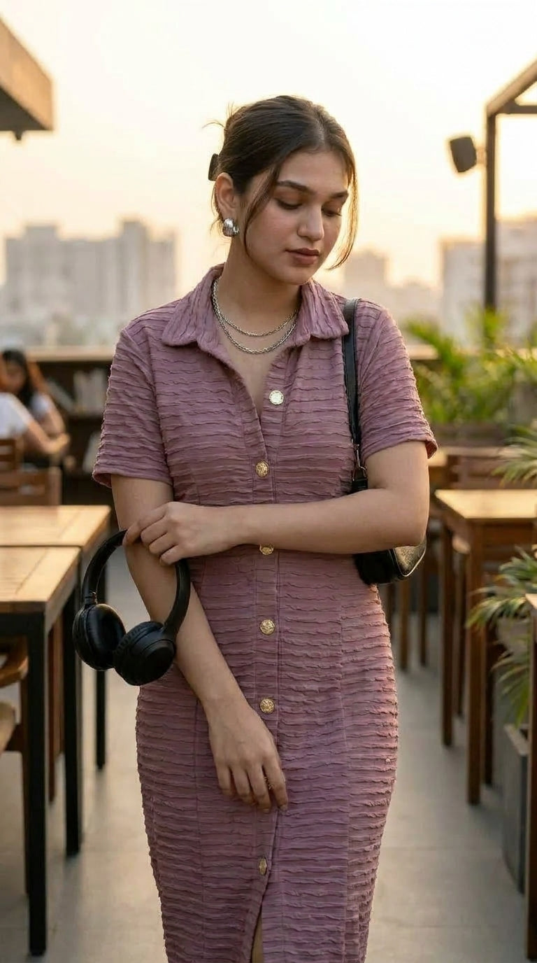 DUSTY PINK SHIRT MAXI DRESS
