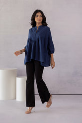 Stylish navy cotton shirt with relaxed fit and comfortable design.