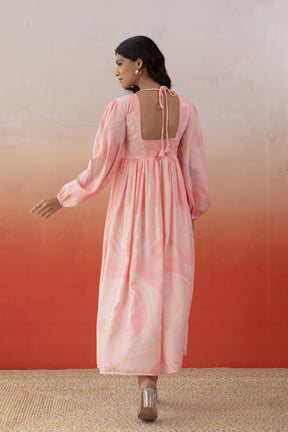 Elegant pink marble maxi dress for sophisticated summer gatherings.