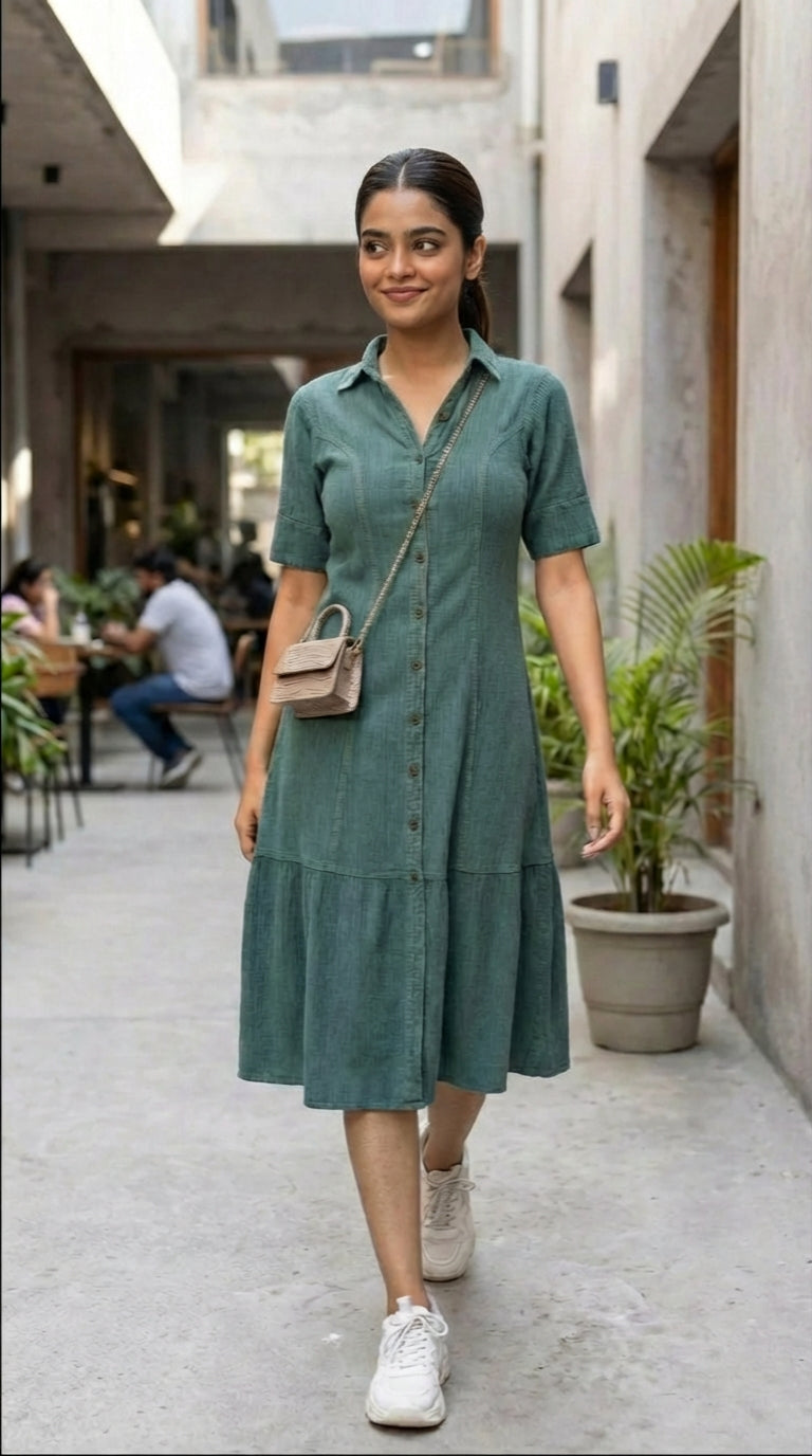 EMERALD COTTON DENIM MAXI