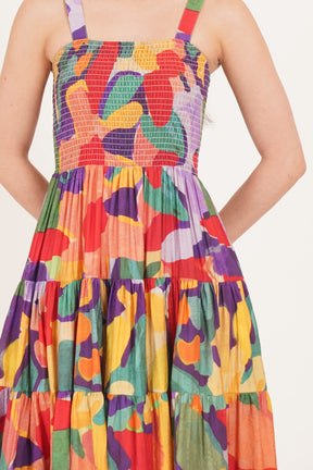 ABSTRACT TIERED SMOCKED MAXI