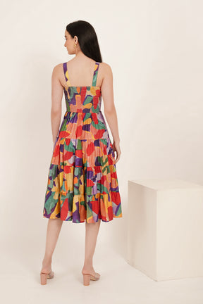 ABSTRACT TIERED SMOCKED MAXI
