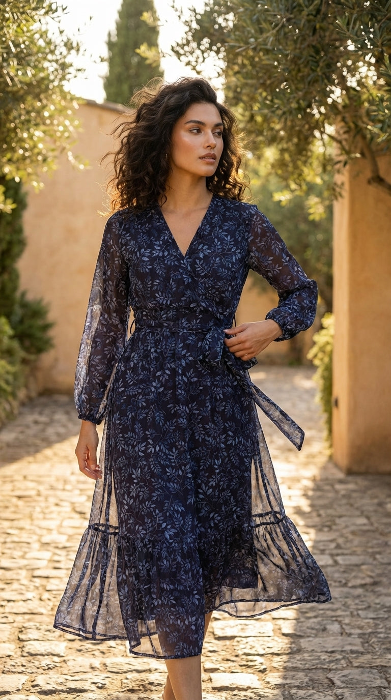 BLUE WRAP CHIFFON MAXI