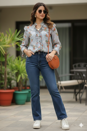 PASTEL BLUE RUFFLE SHIRT TOP