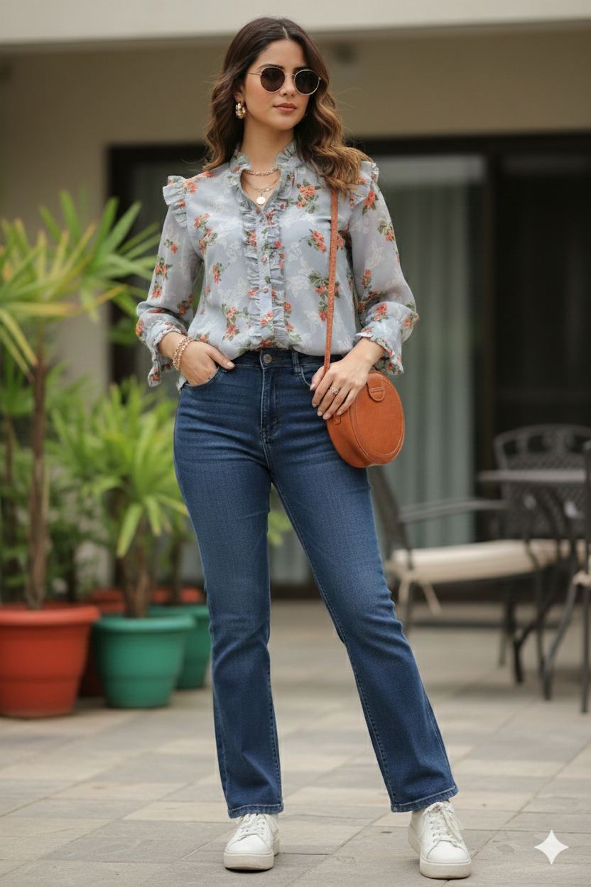 PASTEL BLUE RUFFLE SHIRT TOP