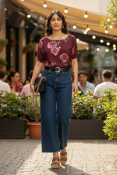 WINE FLORAL CROP TOP