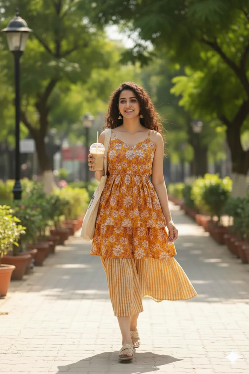 MUSTARD COTTON STRAP MAXI