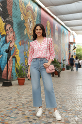 PINK RUFFLE FLORAL TOP