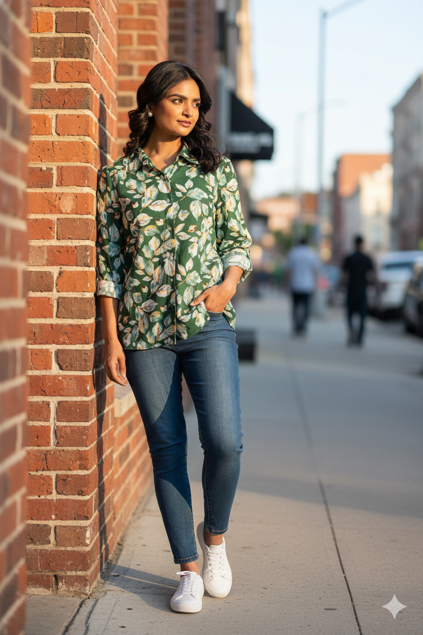 GREEN COTTON SHIRT TOP