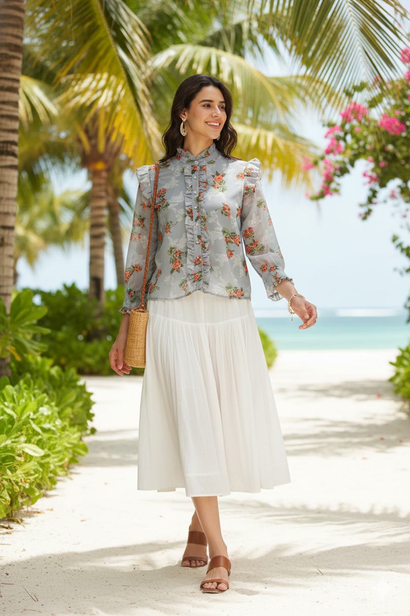 PASTEL BLUE RUFFLE SHIRT TOP