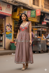 UMBER EMBROIDERY MAXI DRESS