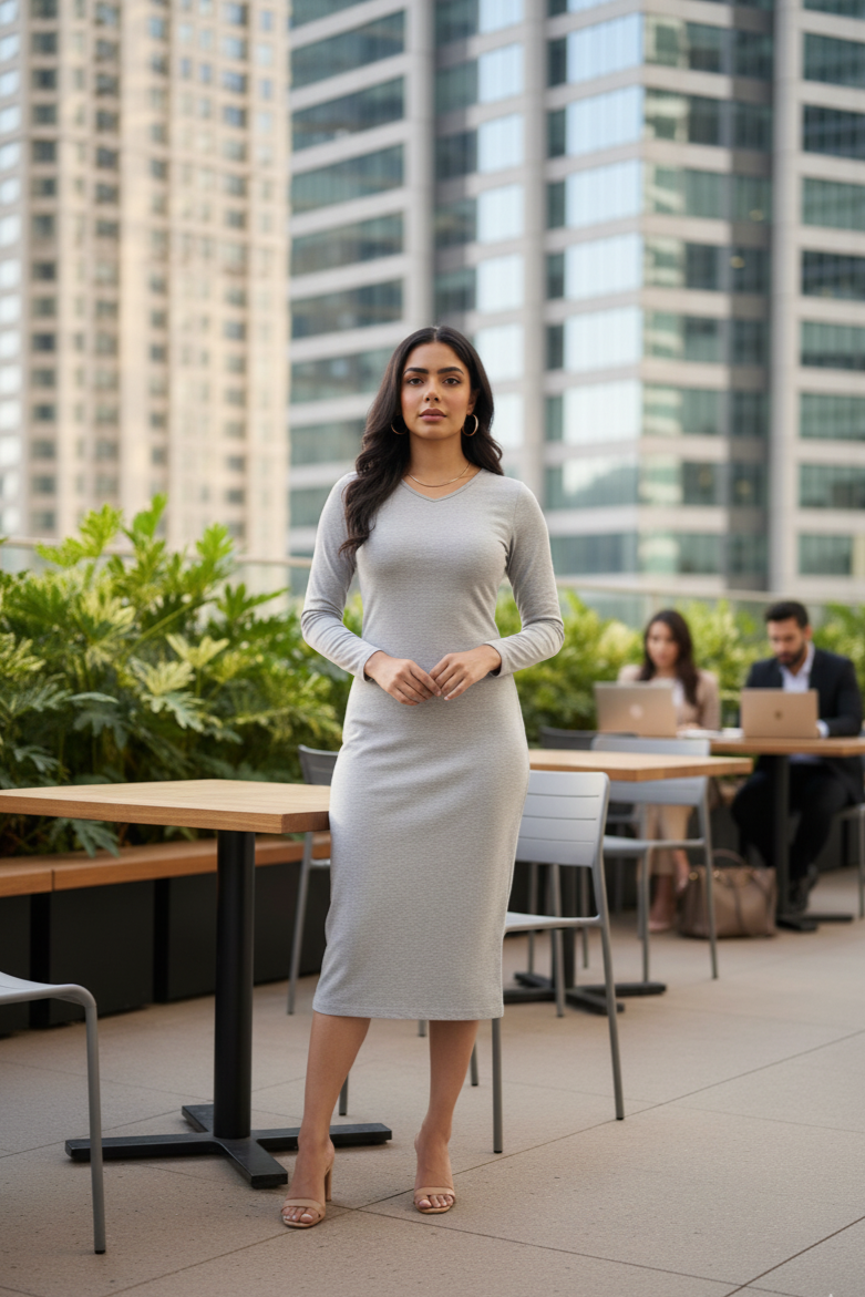 GREY COTTON MIDI DRESS